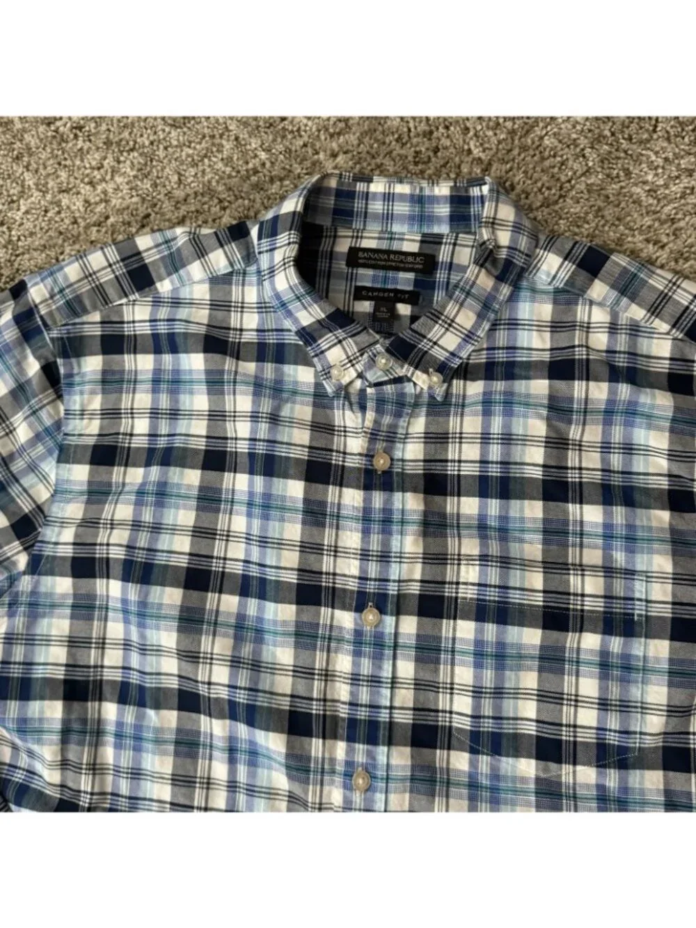 Banana Republic Shirt Men's XL Camden Fit Plaid Button Down 100% Cotton Stretch